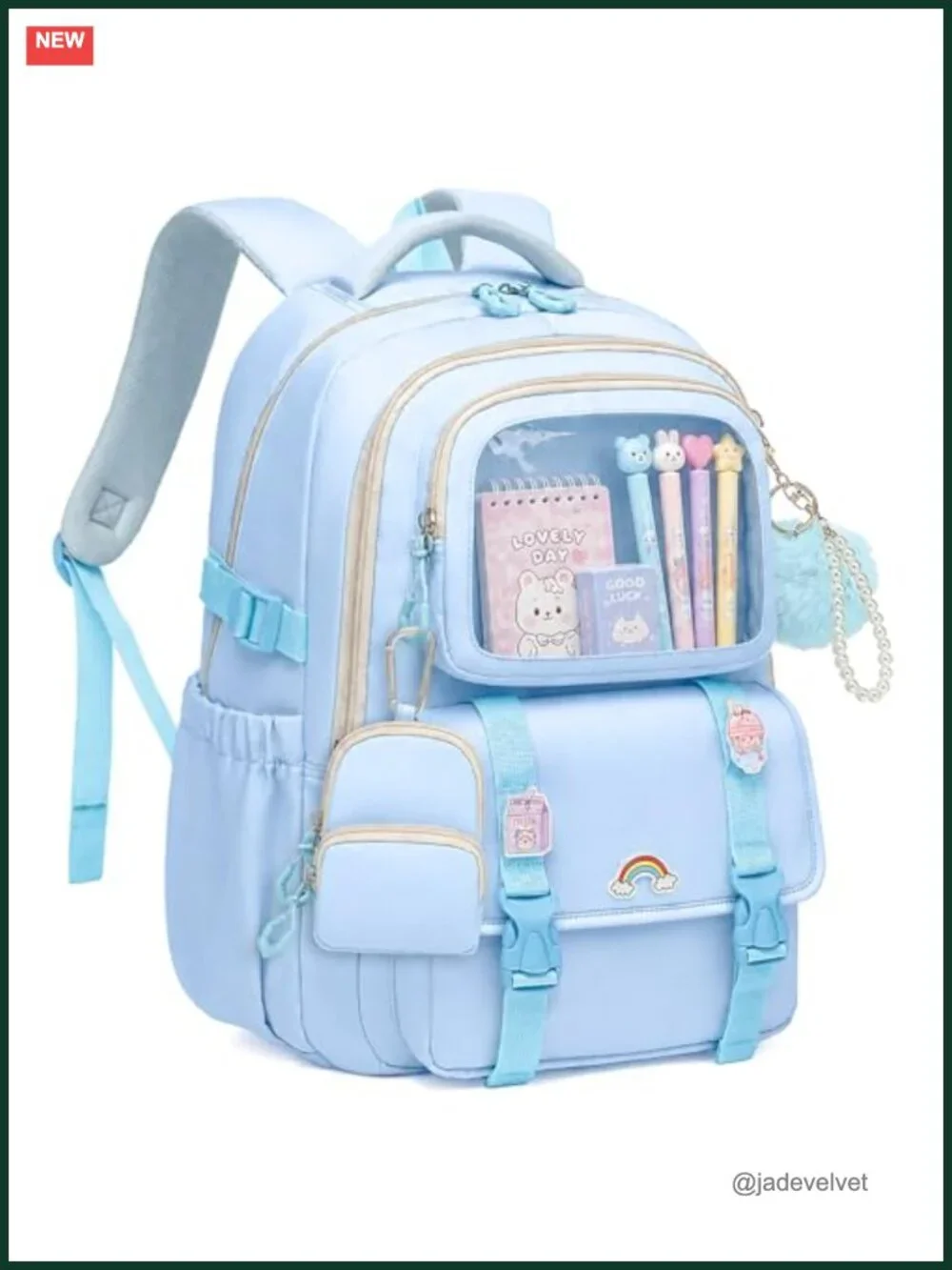 Kawaii Girls Backpack with Multiple Pockets, Lightweight Water-Resistant School